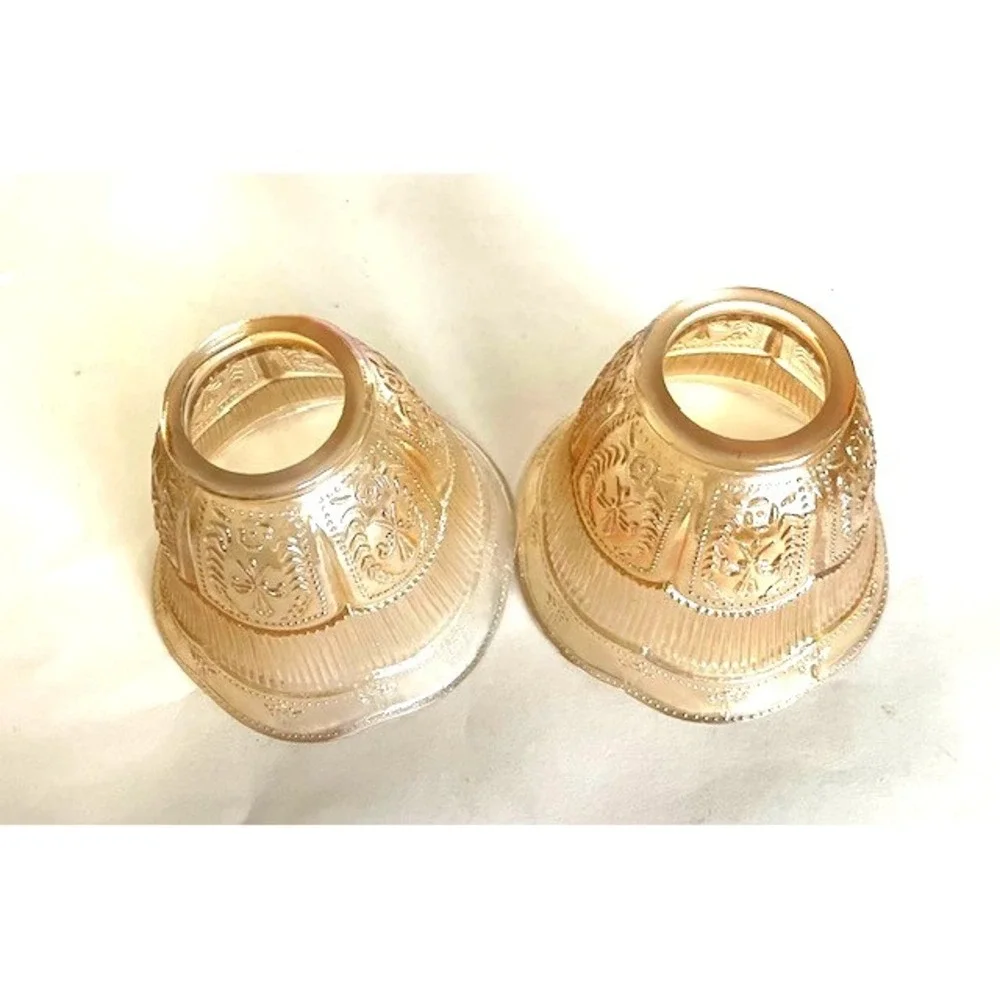 Set of 2 Vintage Iridescent Gold Bow and Wreath Lamp Shade Globe  2 1/4